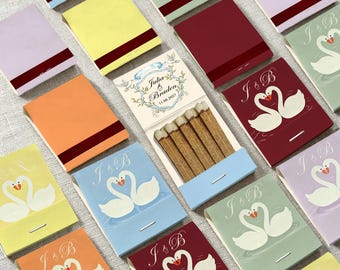 Personalized Swan Wedding Matchbooks, Custom Couple Names and Date Matches, Elegant Swan Wedding Favors, Bridal Shower and Reception Decor