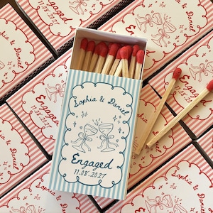 Personalized Engaged Matchbox Favors, Custom Wedding Match Boxes, Bridal Shower Favor, Striped Engagement Party Gift, Wedding Couple Gift