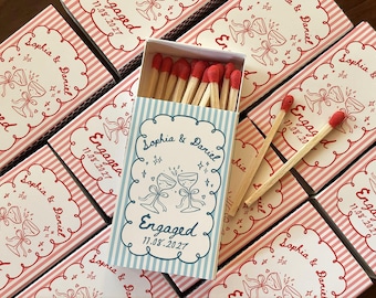 Personalized Engaged Matchbox Favors, Custom Wedding Match Boxes, Bridal Shower Favor, Striped Engagement Party Gift, Wedding Couple Gift