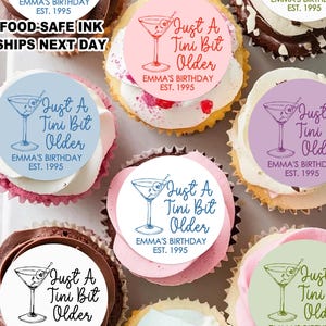 Just a Tini Bit Older Birthday Cupcake Toppers, 21st 30th 40th 50th Birthday Party Decor, Espresso Martini Birthday Cake Toppers, Est 1995