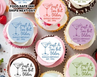 Just a Tini Bit Older Birthday Cupcake Toppers, 21st 30th 40th 50th Birthday Party Decor, Espresso Martini Birthday Cake Toppers, Est 1995