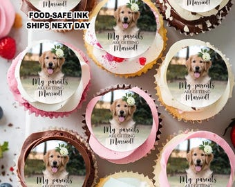 Personalized Dog Face Edible Cupcake & Dessert Toppers/My Parents are Getting Married Toppers/Pet Wedding Party Decorations/Dog Engagement