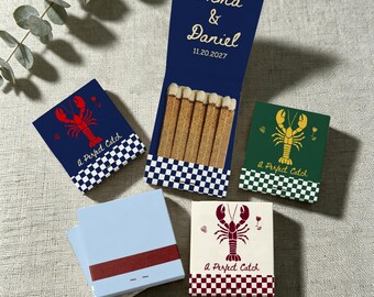Personalized Lobster Wedding Matchbooks, A Perfect Catch Wedding Favors, Coastal Guest Favors, Beach Reception Decor, Bachelorette Matches