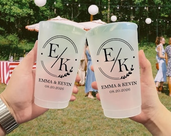 Personalized Wedding Cups Favor, Reception Bar Frosted Cups, Modern Wedding Decor, Signature Cocktails, Engagement Party Shatterproof Cups