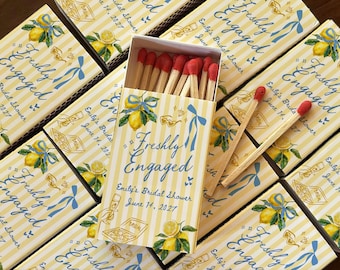 Custom Lemon Wedding Matchbox Favors, Personalized Citrus Bridal Shower Matches, Engagement Party Guest Gifts, Lemon Theme Wedding Favors