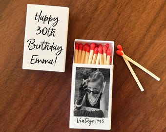 Vintage 1995 Custom Photo Birthday Matchboxes, Bulk 30th Birthday Party Favors, Personalized Birthday Matchbook, Baby Face Party Matches