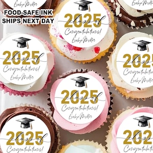 Edible Graduation Cupcake & Desserts Toppers, Graduation Party Decorations, Grad Party Decor, Congrats Grad Cupcake Toppers, Class of 2025