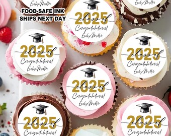 Edible Graduation Cupcake & Desserts Toppers, Graduation Party Decorations, Grad Party Decor, Congrats Grad Cupcake Toppers, Class of 2025