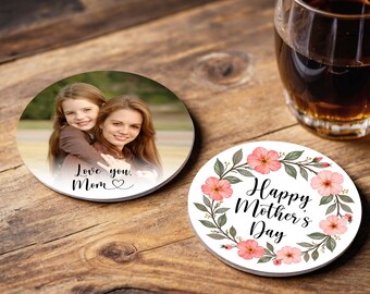 Personalized Mother's Day Coaster, Custom Photo Gift for Mom, Double Sided Picture Coaster, Happy Mother's Day Brunch Gift