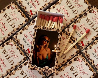 Let’s Get Wild Matchbox Favors, Custom Photo Birthday Matches, Leopard Print Party Decor, Personalized 30th Birthday Gift, Girl Night Favors
