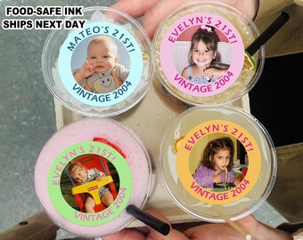 21st Birthday Edible Photo Cocktail Toppers Personalized 30th Birthday Edible Wafer Drink Toppers Vintage 1995 Custom Face Party Decorations