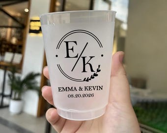 Custom Wedding Frosted Cups Double-sided Printed/Wedding Reception Favors/Wedding Decor/Wedding Engagement Party Cups/Wedding Monogram Cups