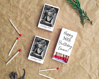 Double-sided Photo Birthday Matchbooks Custom 30th Birthday Party Favors Vintage 1995 Birthday Match Boxes Dirty Thirty  Party Matches Favor