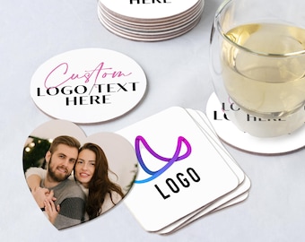 Custom Logo Coasters, Personalized Drink Coasters for Business Events, Weddings, Birthdays, Parties & Branding, Printed Coaster Party Favors