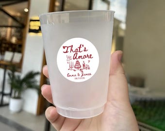 That's Amore Wedding Cups, Frosted Bridal Shower Party Cups, Italian Theme Bachelorette Party Frosted Cups, That's Amore Rehearsal Cups