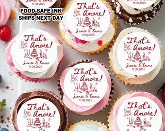 Personalized “That’s Amore” Cupcake Topper for Wedding, Bachelorette, or Bridal Shower Party Decorations, Wedding Italian Theme Cake Toppers