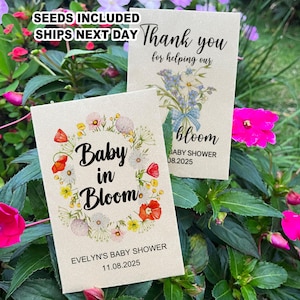 Baby In Bloom Wildflower Seed Packet Favors For Baby Shower, Lil Wildflower Baby Shower Seed Favors, Flower Seed Envelopes, Baby in Bloom