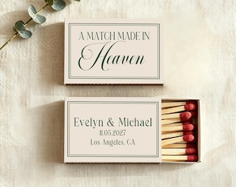 Personalized Wedding Matchboxes, Custom Wedding Favor Matches, Match Made in Heaven Favors, Bridal Shower Favor, Wedding Guest Gifts