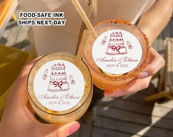 Personalized Edible Wedding Drink Toppers, Bow Wedding Cake Design Cocktail Toppers for Wedding, Engagement, or Bridal Shower, Party Decor