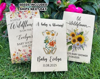 Baby Shower Seed Packet Favors, Wildflower Baby Shower Favor for Guests in Bulk, Eco Baby in Bloom Seed Favor, Personalized Baby Shower Gift