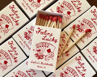 Feeling Lucky Matchboxes • Bachelorette Party Favors • Vegas Casino Theme Matches • Custom Bachelorette Gifts • Girls Night Keepsakes