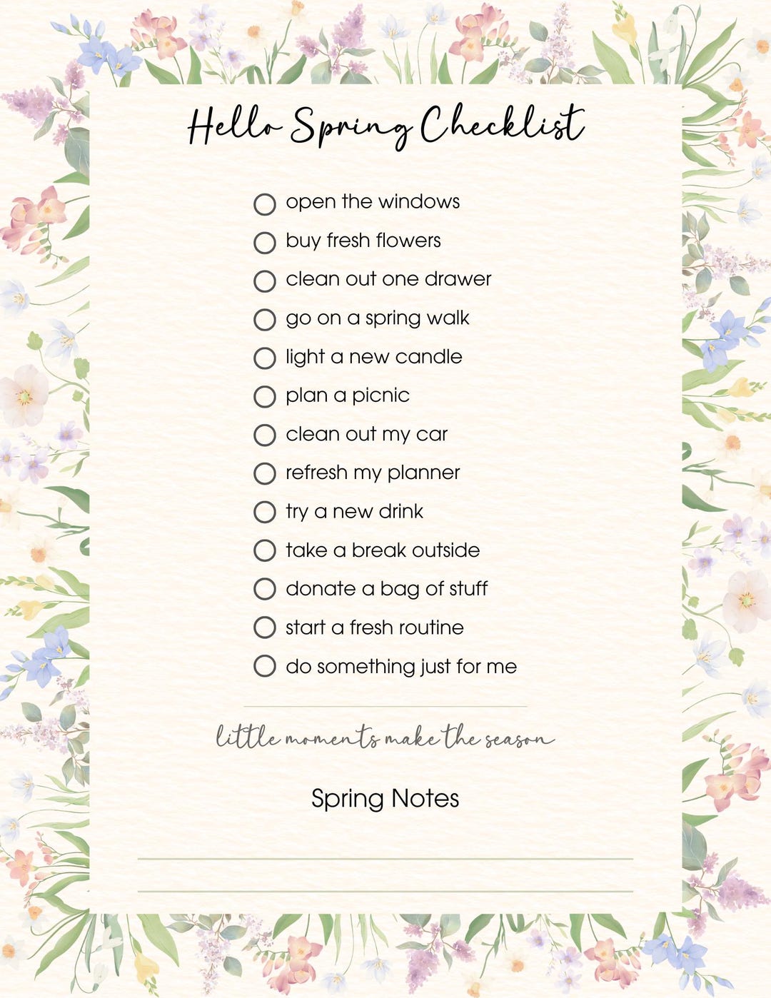 Hello Spring Bucket List | Floral Checklist Page | Seasonal Planner ...