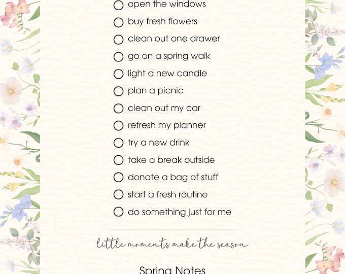 Featured listing image: Hello Spring Bucket List | Floral Checklist Page | Seasonal Planner Insert