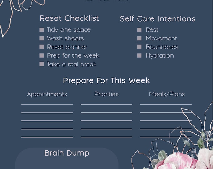 Featured listing image: Sunday Reset Planner Page | Weekly Reset Checklist & Brain Dump