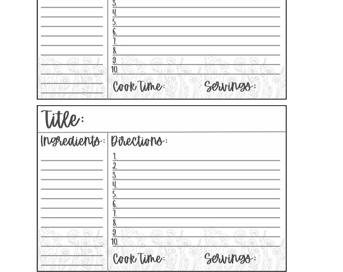 Featured listing image: Printable Recipe Cards PDF | Black & White Kitchen Recipe Card Template
