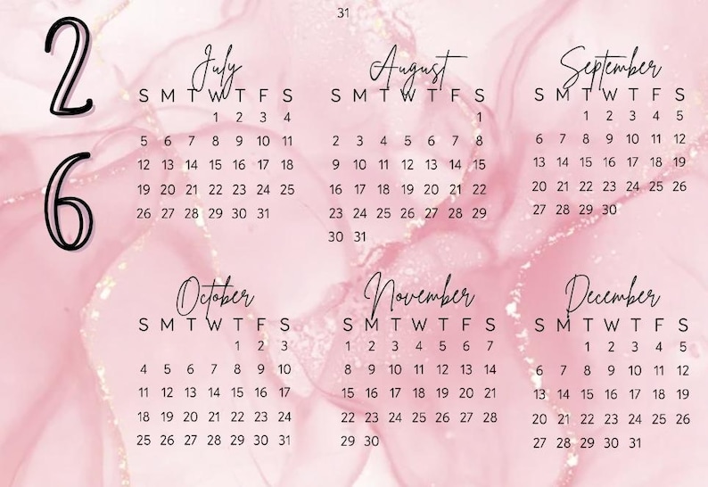 2026 Pink Marble Calendar | Elegant Minimalist Planner (PDF Download ...