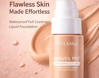 DeGLAMvu SkinVeil Pro Foundation – Waterproof Full Coverage Liquid Foundation, Long Lasting Makeup, Natural Flawless Finish
