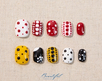 Retro Polka Dot Press On Nails, Fun Colorful Nail Design