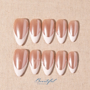 White classic French-style nails/Pink short press on nails/Fashionable handmade nails/Reusable Manicure Fingernails