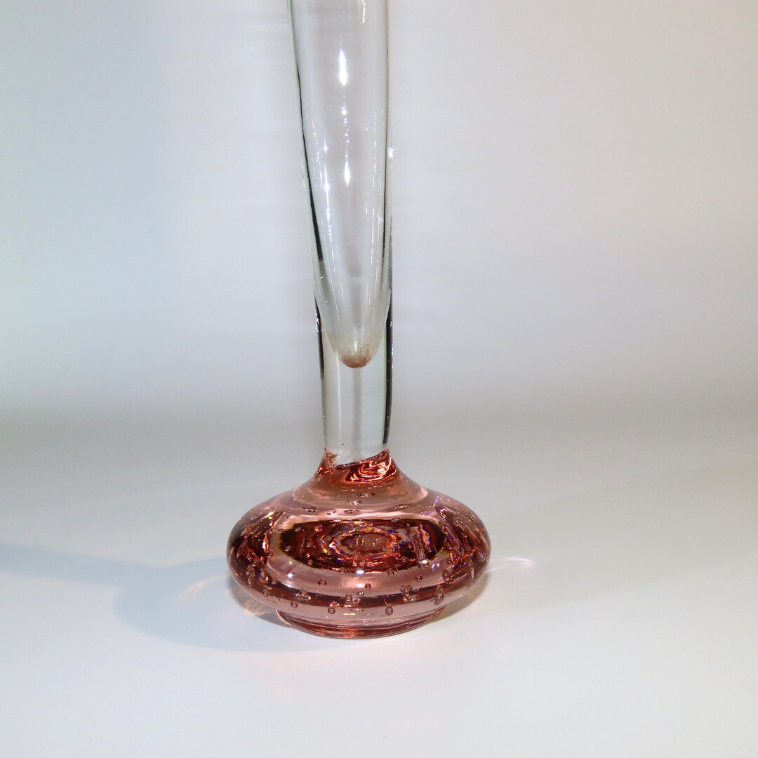 底に気泡が入ったガラスの花瓶。ピンクオレンジ。 - Etsy 日本