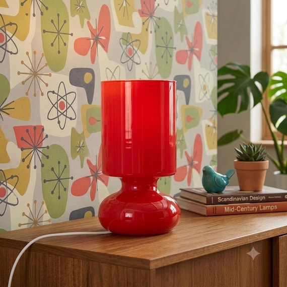 Vintage IKEA Red Glass Table Lamp – Hand Blown Scandinavian Retro Design - Lykta B0401- 2000s