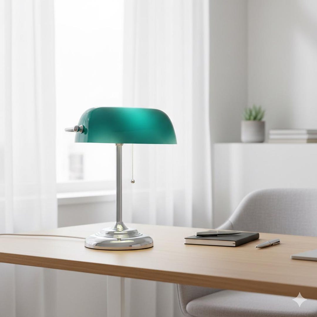 LALAFINA Blue Glass Banker's Lamp Shade – Retro Desk Lamp Replacement Cover, Easy To Install