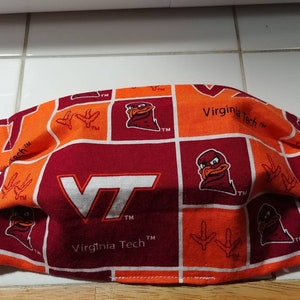 Handmade, 100% Cotton Face Mask. Virginia Tech. Hokies. Thick. Adult Size.