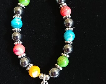 Autism Awareness 6" Elastic Bracelet with 1" Silver Plated Autism Awareness Ribbon (5ab)