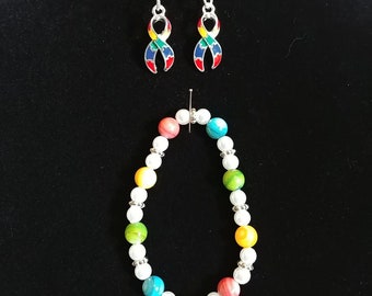 Autism Awareness Bracelet (7")  and Earrings (1ab)