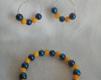 New, Handmade, Blacksburg Middle/ Blacksburg High Colors, Bruins, Bracelet and Hoop Earring Set (30)