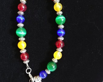 8" Autisim Awareness Bracelet with 1" silver plated Ribbon Charm and silver colored Lobster Claw Closure (4ab)