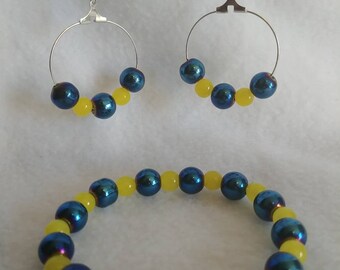 New, Handmade, Blacksburg Middle/ Blacksburg High School Colors, Bruins, Bracelet and Hoop Earring Set (32)