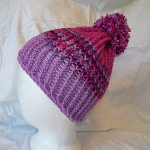 Loom Knit Slouch Hat fits kids to adults