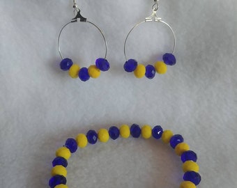 New, Handmade, Blacksburg High/ Blacksburg Middle Colors, Bruins, Bracelet and Hoop Earring Set (31)
