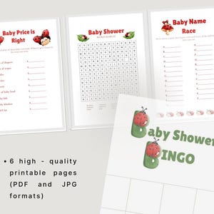 Lieveheersbeestje babyshowerspelbundel //6 leuke afdrukbare babyshowerspelletjes voor meisjes //babynaamrace, bingo, woordzoeker en meer