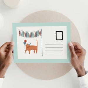 Niedliche Katze, Geburtstag Postkarten Set // Katzen Kunst, Miau Mail, ästhetisches Katzenliebhaber Geschenk, Briefpapier für Katzenliebhaber //Sofort Download