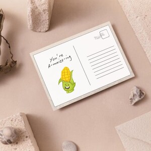 Lustiges Lebensmittel Wortspiel Postkarten // Niedliche Avocado & Käse Wortspiele // 4er Set doppelseitige Karten // Humorvolle Grußkarten