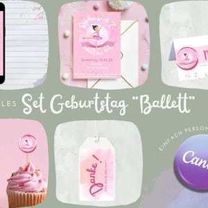 Ballet Children&#39;s Birthday Party Set, Digital Invitation Ballerina, Ballet Party Decoration, Children&#39;s Birthday Dancing, Ballerina Birthday