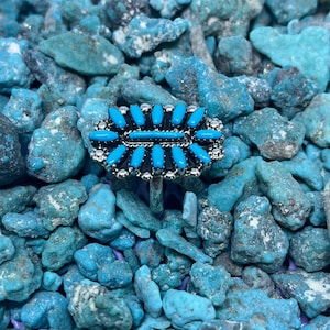 Size8.5US Handmade Petit Point Turquoise Cluster Sterling Silver Ring