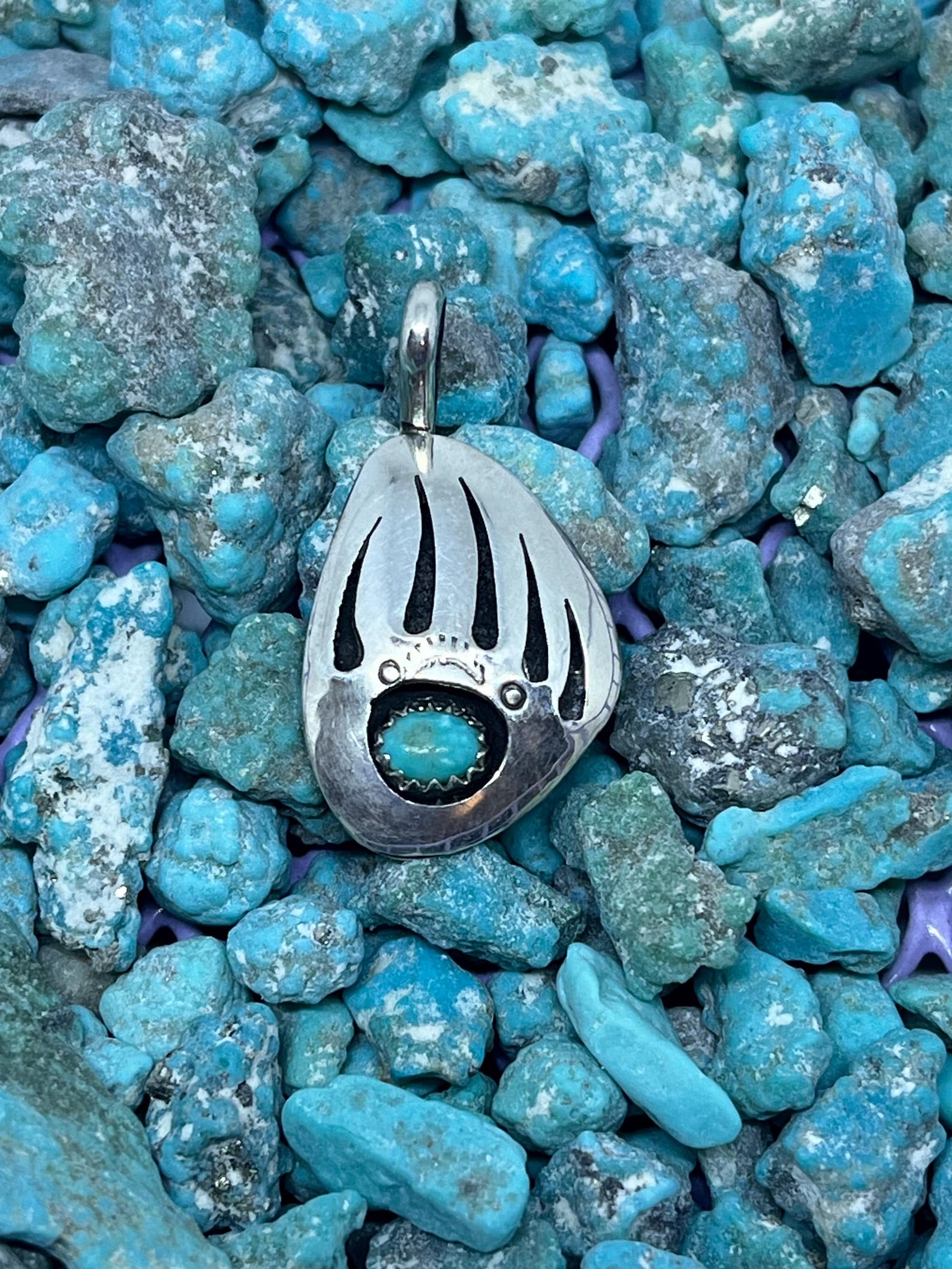 Handcrafted Vintage Navajo Turquoise Bear Paw Sterling Silver Pendant ...